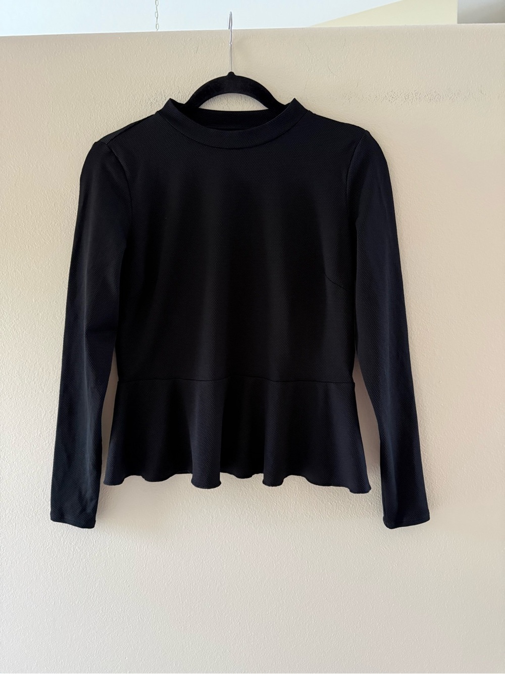 SPANX Black Pique Textured Long-Sleeve Peplum Swim Top